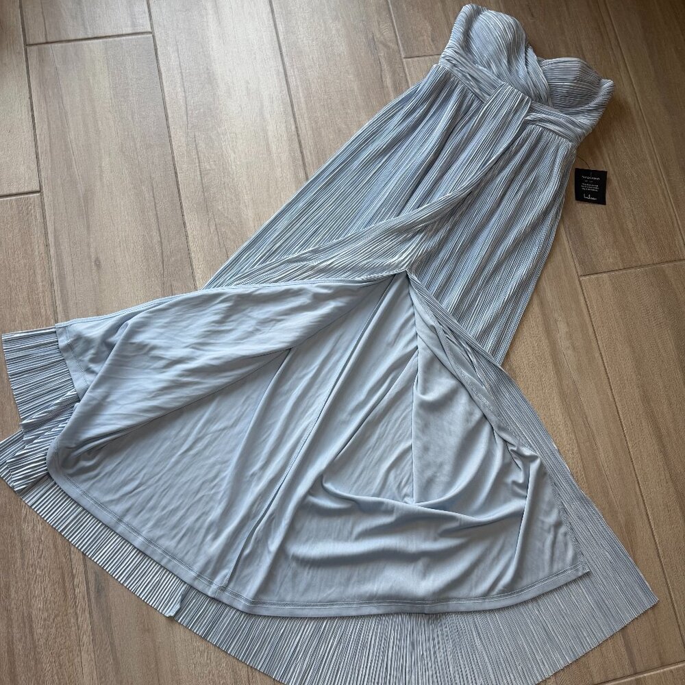 NWT Lulus Light Blue Satin Strapless Maxi Dress - Size Small - Picture 5 of 12